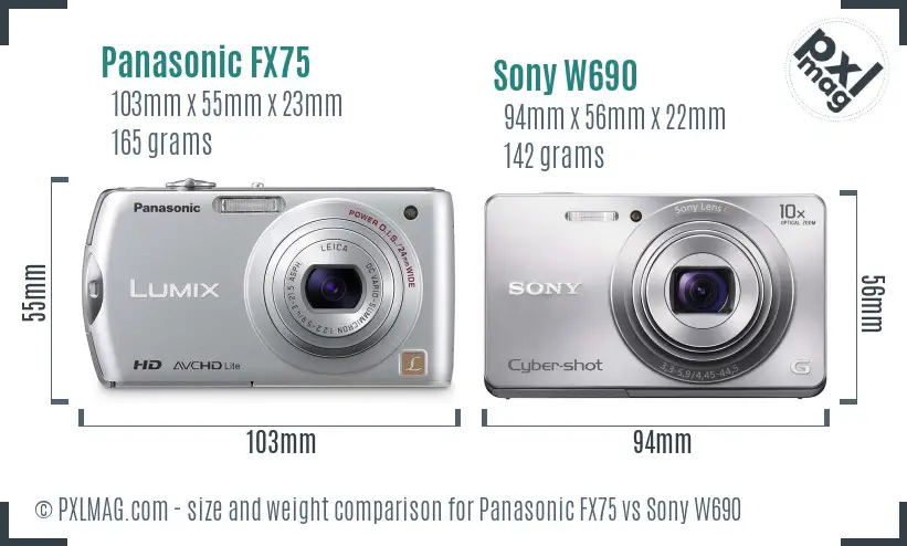 Panasonic FX75 vs Sony W690 size comparison