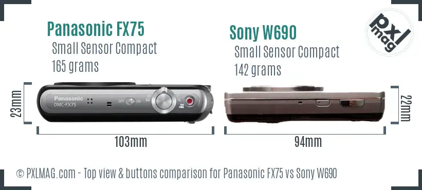 Panasonic FX75 vs Sony W690 top view buttons comparison