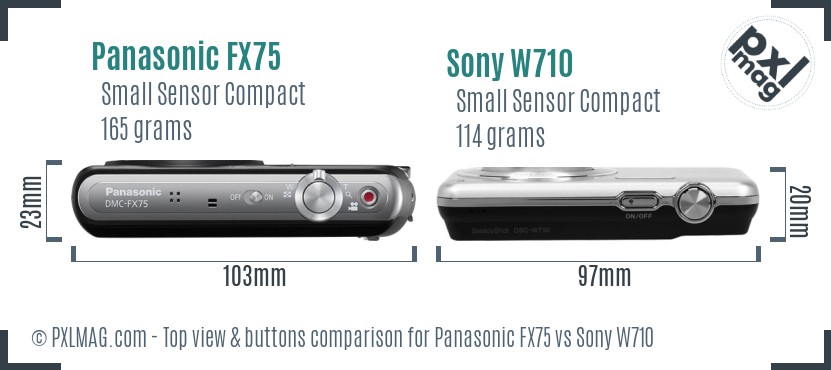 Panasonic FX75 vs Sony W710 top view buttons comparison
