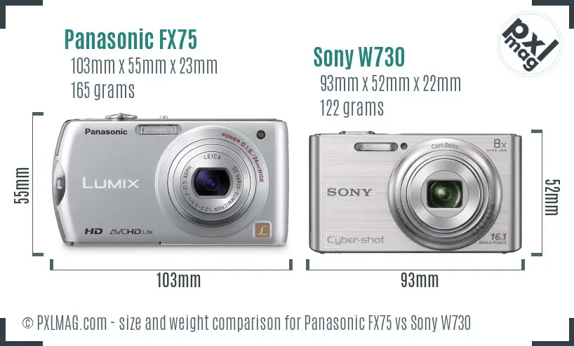 Panasonic FX75 vs Sony W730 size comparison