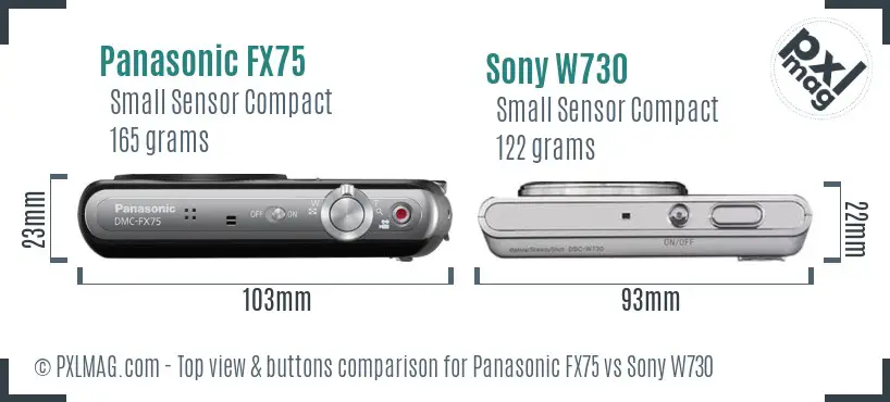 Panasonic FX75 vs Sony W730 top view buttons comparison