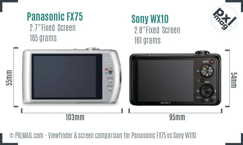 Panasonic FX75 vs Sony WX10 Screen and Viewfinder comparison