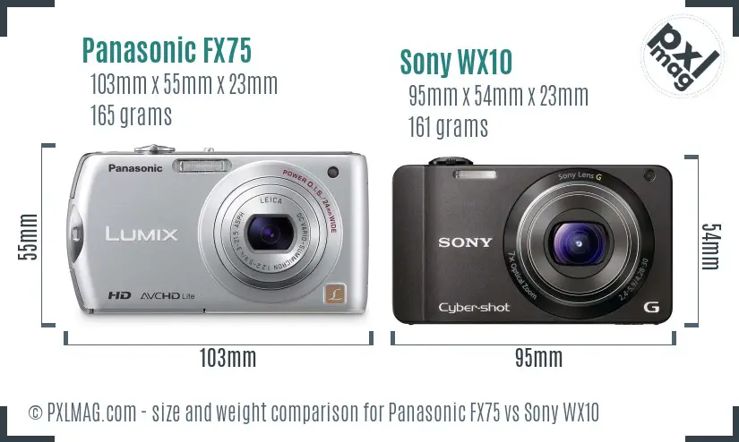 Panasonic FX75 vs Sony WX10 size comparison