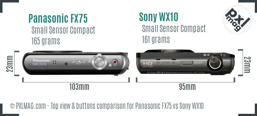 Panasonic FX75 vs Sony WX10 top view buttons comparison