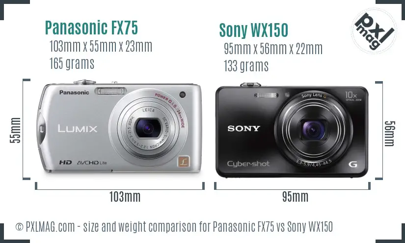 Panasonic FX75 vs Sony WX150 size comparison Panasonic FX75 vs Sony WX150 size comparison