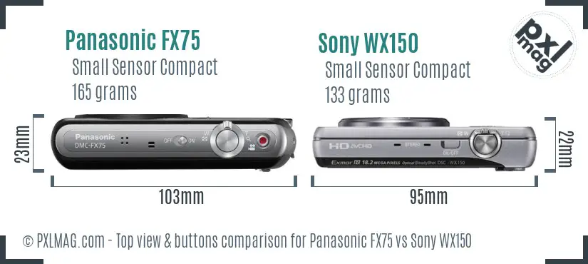 Panasonic FX75 vs Sony WX150 top view buttons comparison Panasonic FX75 vs Sony WX150 top view buttons comparison