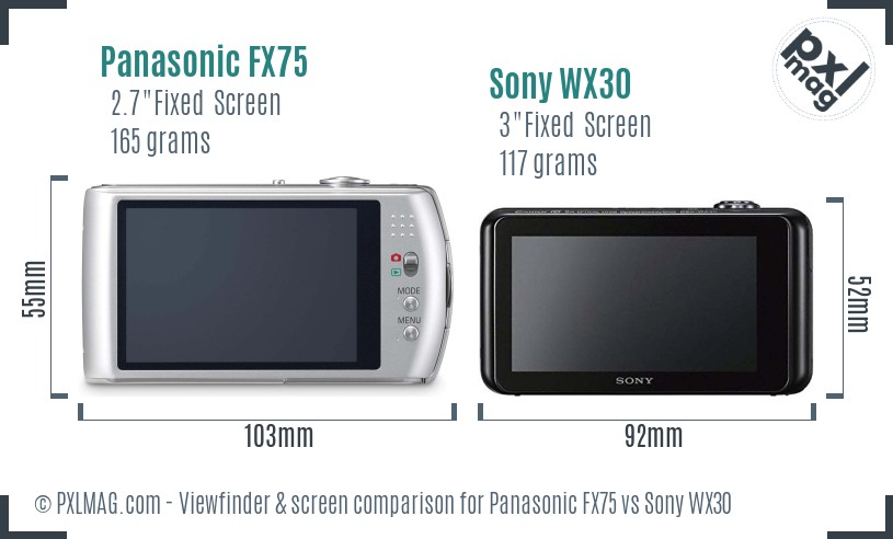 Panasonic FX75 vs Sony WX30 Screen and Viewfinder comparison