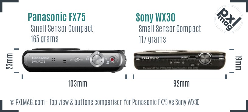 Panasonic FX75 vs Sony WX30 top view buttons comparison