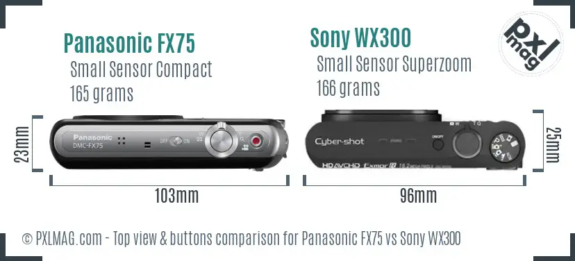 Panasonic FX75 vs Sony WX300 top view buttons comparison