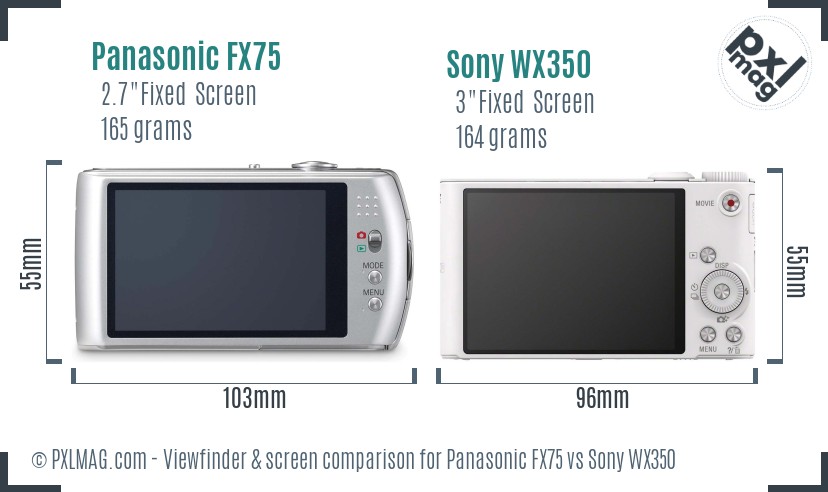 Panasonic FX75 vs Sony WX350 Screen and Viewfinder comparison