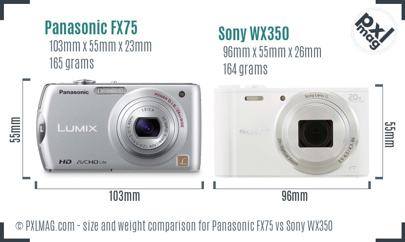 Panasonic FX75 vs Sony WX350 size comparison