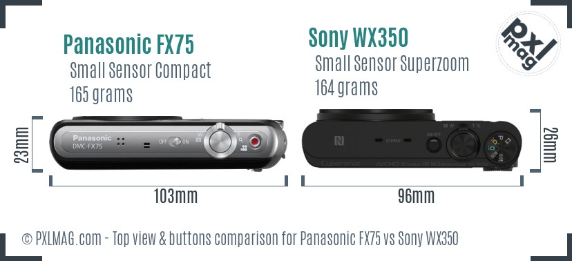 Panasonic FX75 vs Sony WX350 top view buttons comparison