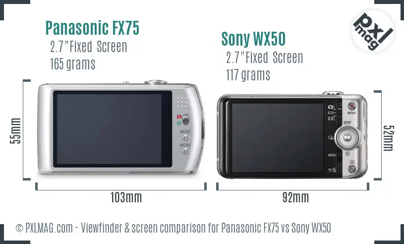 Panasonic FX75 vs Sony WX50 Screen and Viewfinder comparison