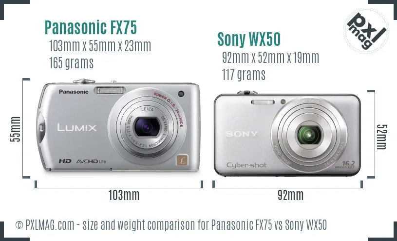 Panasonic FX75 vs Sony WX50 size comparison
