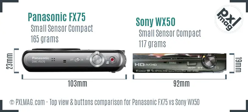 Panasonic FX75 vs Sony WX50 top view buttons comparison