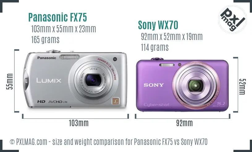Panasonic FX75 vs Sony WX70 size comparison