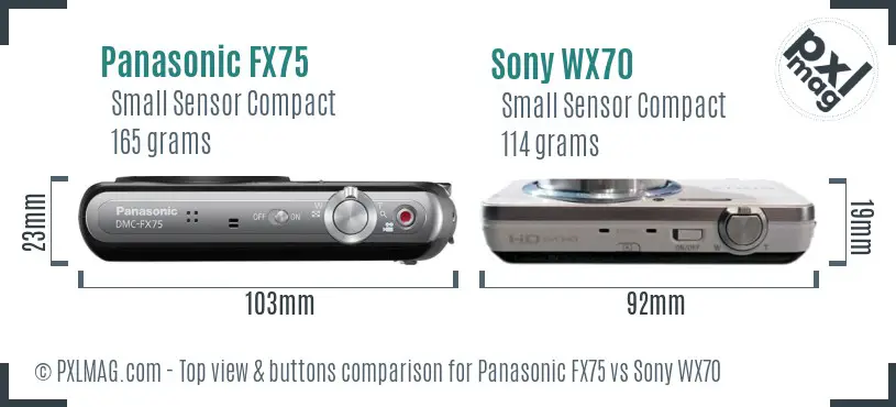 Panasonic FX75 vs Sony WX70 top view buttons comparison