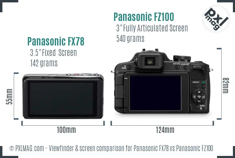 Panasonic FX78 vs Panasonic FZ100 Screen and Viewfinder comparison