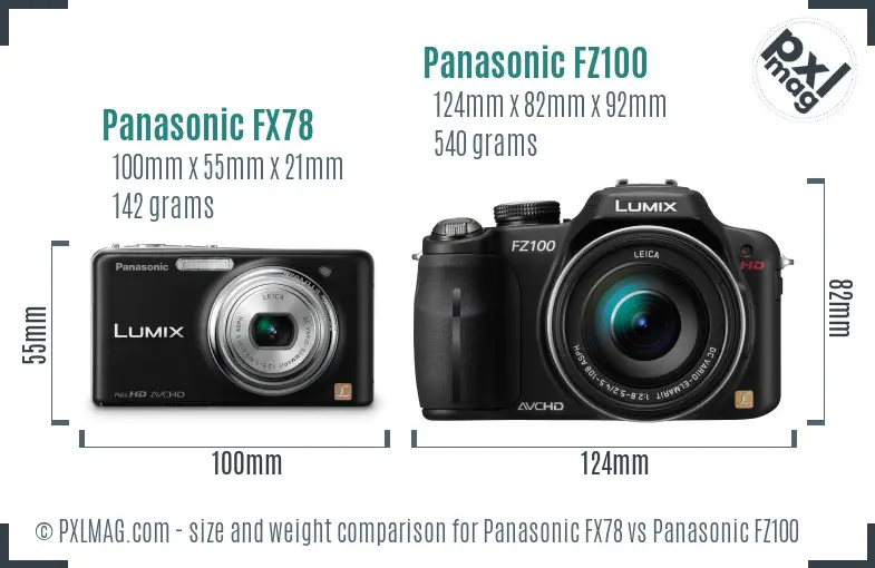 Panasonic FX78 vs Panasonic FZ100 size comparison