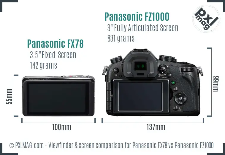 Panasonic FX78 vs Panasonic FZ1000 Screen and Viewfinder comparison