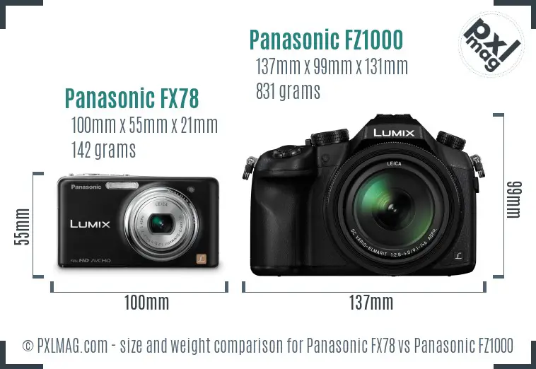 Panasonic FX78 vs Panasonic FZ1000 size comparison