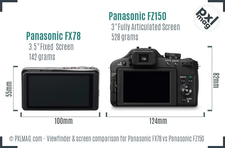 Panasonic FX78 vs Panasonic FZ150 Screen and Viewfinder comparison