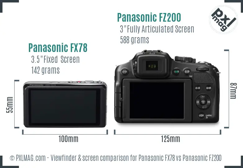 Panasonic FX78 vs Panasonic FZ200 Screen and Viewfinder comparison