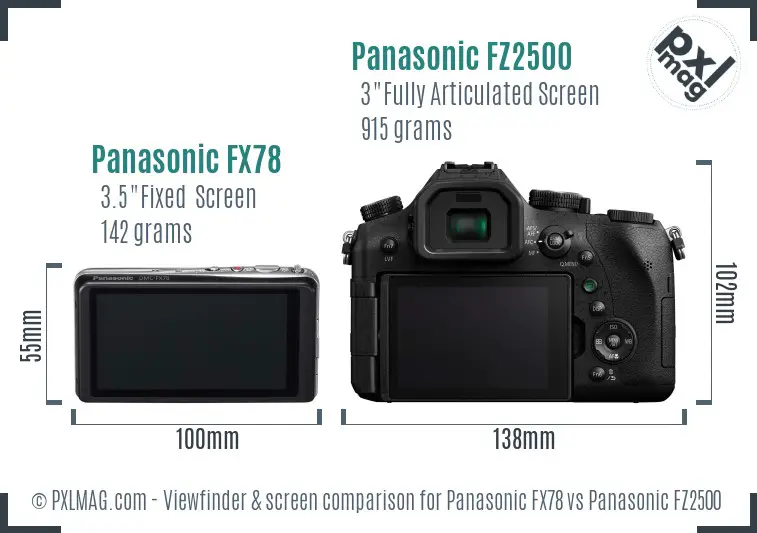 Panasonic FX78 vs Panasonic FZ2500 Screen and Viewfinder comparison