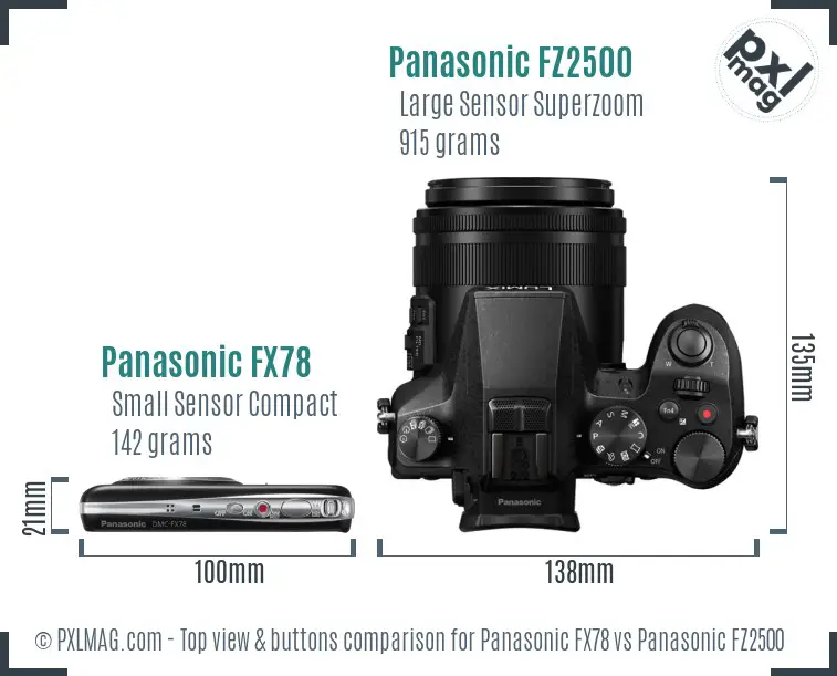 Panasonic FX78 vs Panasonic FZ2500 top view buttons comparison