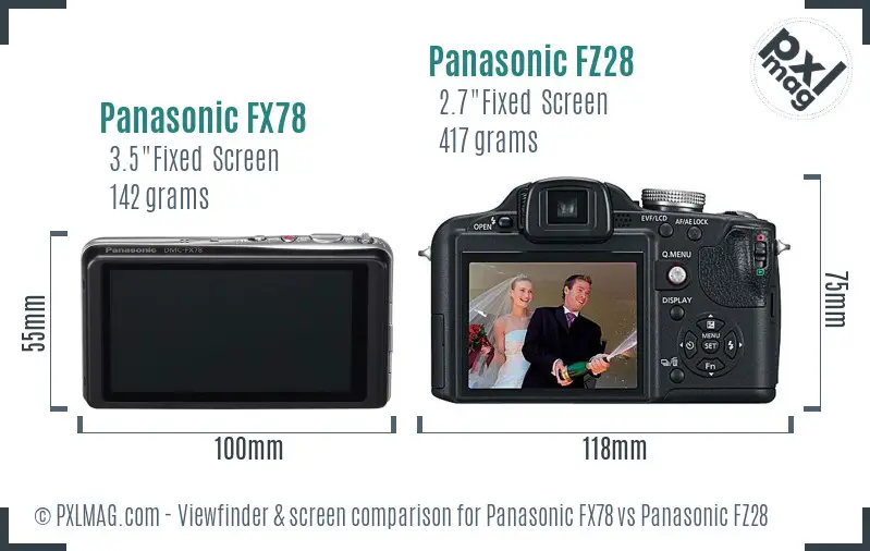 Panasonic FX78 vs Panasonic FZ28 Screen and Viewfinder comparison