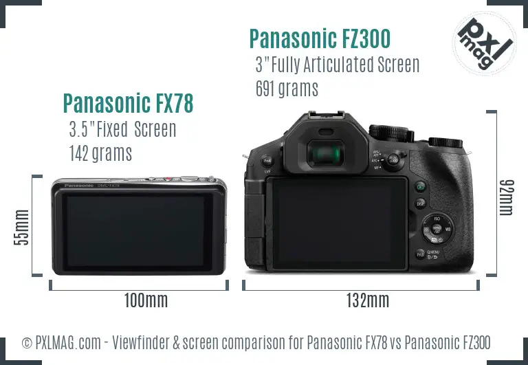 Panasonic FX78 vs Panasonic FZ300 Screen and Viewfinder comparison