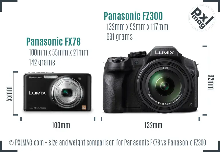 Panasonic FX78 vs Panasonic FZ300 size comparison