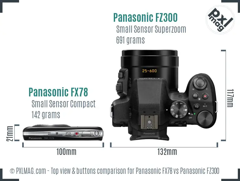 Panasonic FX78 vs Panasonic FZ300 top view buttons comparison