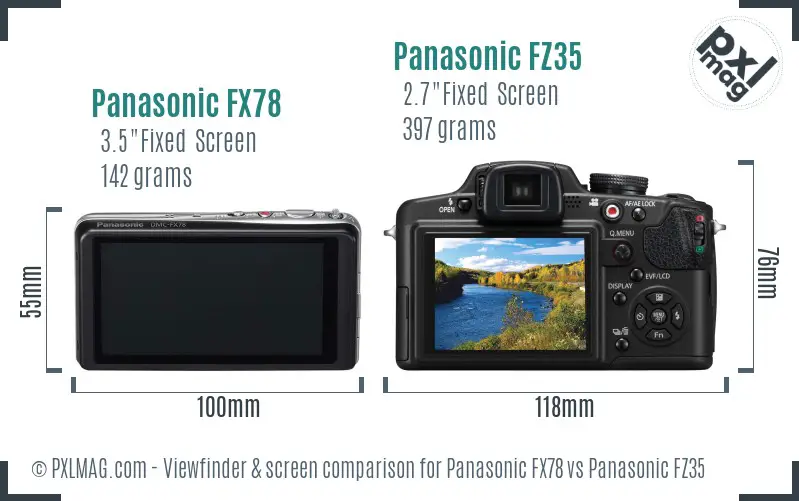 Panasonic FX78 vs Panasonic FZ35 Screen and Viewfinder comparison