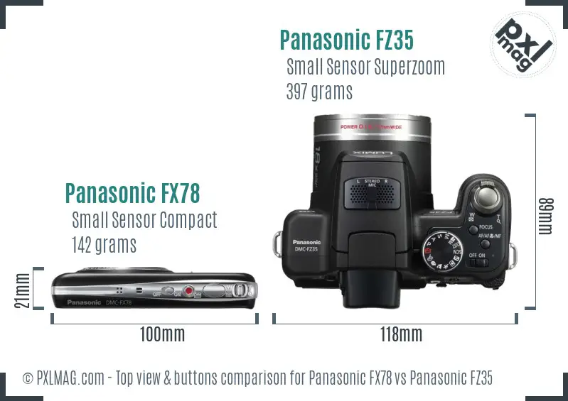 Panasonic FX78 vs Panasonic FZ35 top view buttons comparison