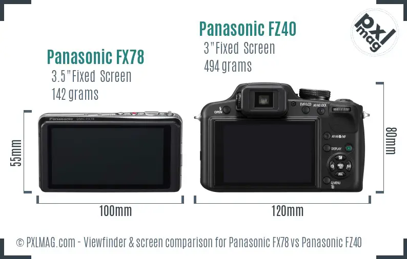 Panasonic FX78 vs Panasonic FZ40 Screen and Viewfinder comparison