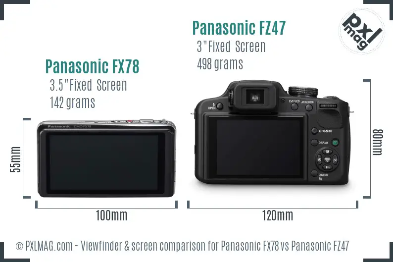 Panasonic FX78 vs Panasonic FZ47 Screen and Viewfinder comparison