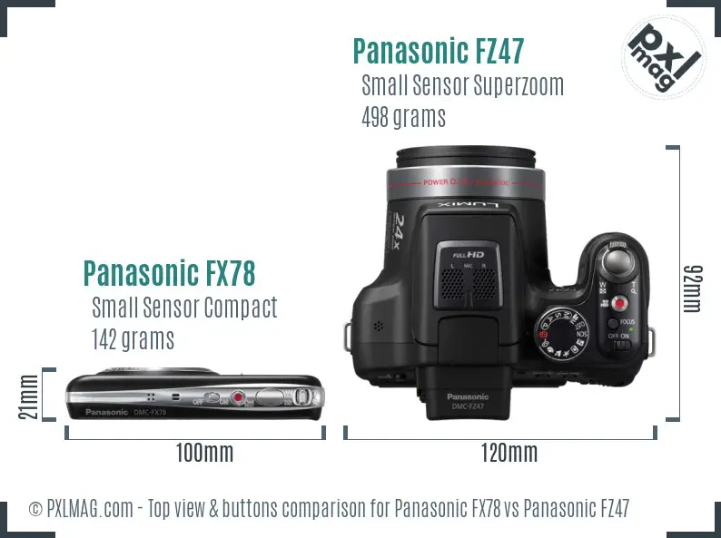 Panasonic FX78 vs Panasonic FZ47 top view buttons comparison