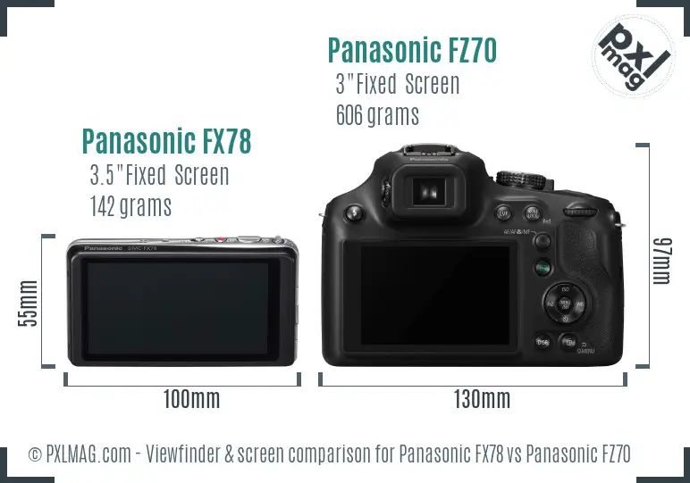 Panasonic FX78 vs Panasonic FZ70 Screen and Viewfinder comparison