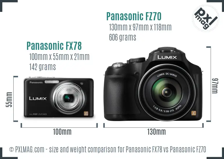 Panasonic FX78 vs Panasonic FZ70 size comparison