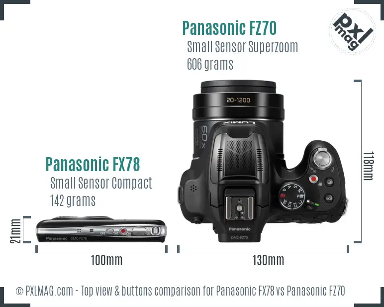 Panasonic FX78 vs Panasonic FZ70 top view buttons comparison