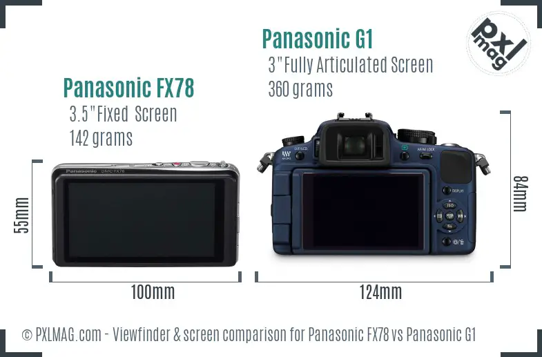 Panasonic FX78 vs Panasonic G1 Screen and Viewfinder comparison