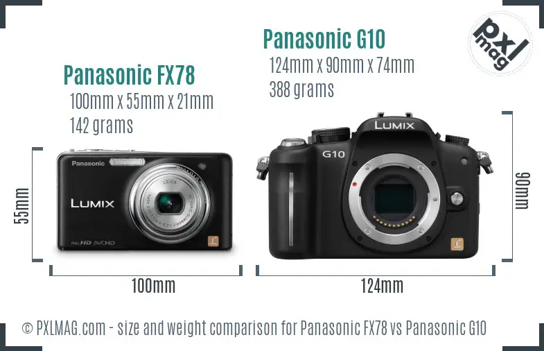 Panasonic FX78 vs Panasonic G10 size comparison