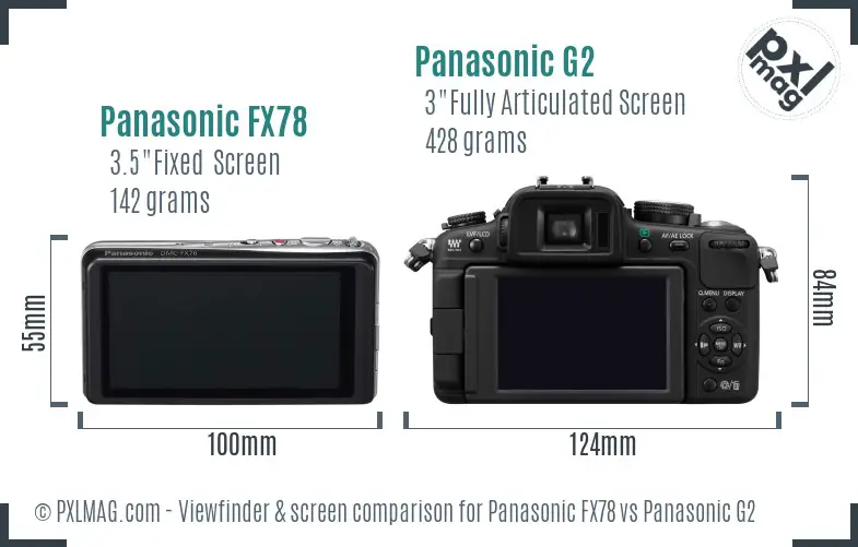 Panasonic FX78 vs Panasonic G2 Screen and Viewfinder comparison
