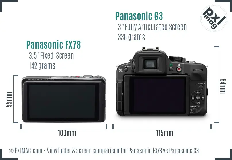 Panasonic FX78 vs Panasonic G3 Screen and Viewfinder comparison