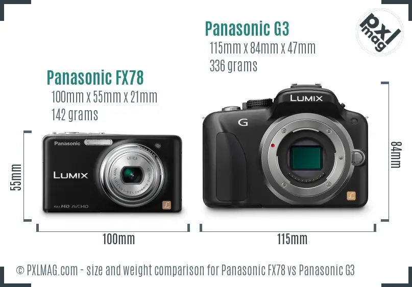 Panasonic FX78 vs Panasonic G3 size comparison