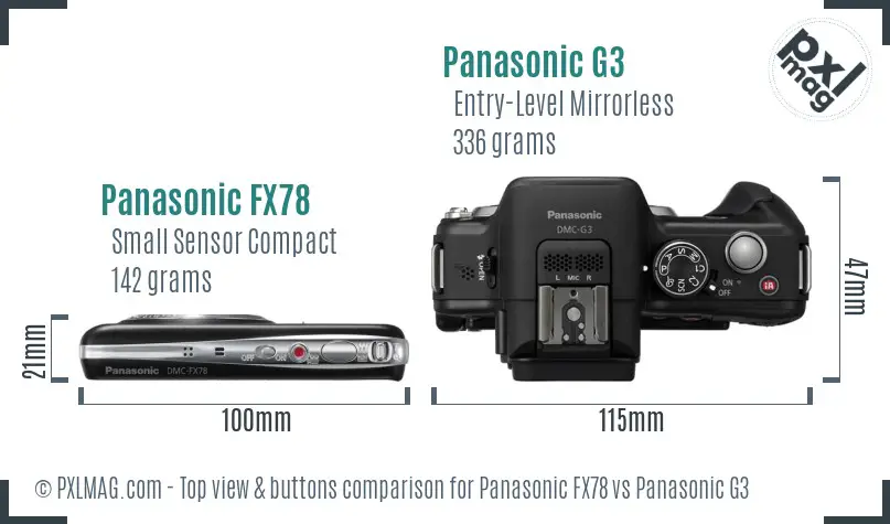 Panasonic FX78 vs Panasonic G3 top view buttons comparison