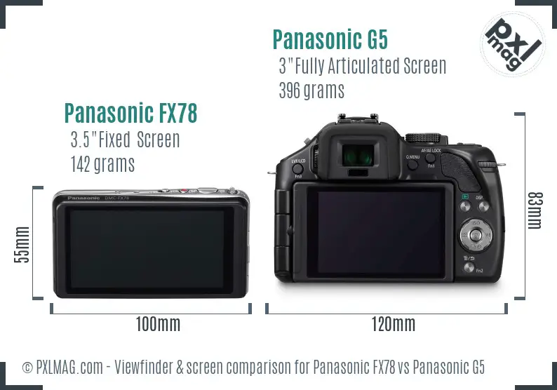 Panasonic FX78 vs Panasonic G5 Screen and Viewfinder comparison