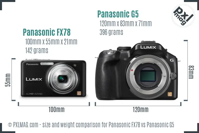 Panasonic FX78 vs Panasonic G5 size comparison