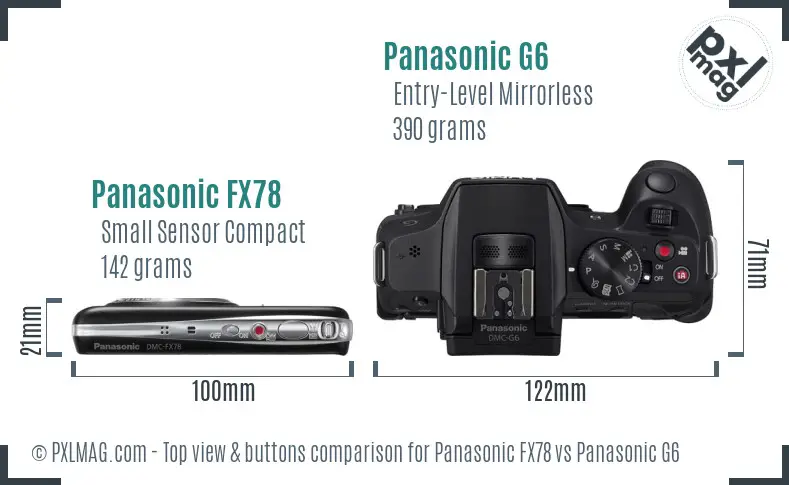 Panasonic FX78 vs Panasonic G6 top view buttons comparison